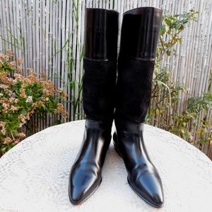 BALLY Black Leather Suede Riding Boots sz 37.5